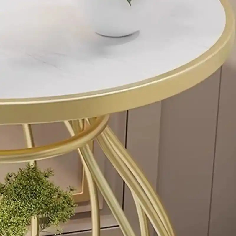 Designer Two Tier Table with Marble Style Top & Curved Base