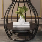 Designer Two Tier Table with Marble Style Top & Curved Base
