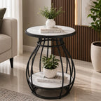 Designer Two Tier Table with Marble Style Top & Curved Base