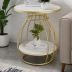 Designer Two Tier Table with Marble Style Top & Curved Base