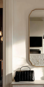 Designer Wall Mirror with Gold Border | Modern Vanity & Living Room Décor