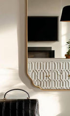 Designer Wall Mirror with Gold Border | Modern Vanity & Living Room Décor