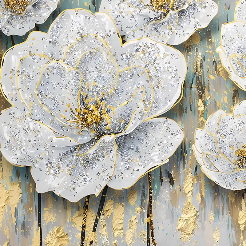 Designer White Floral Crystal Glass Painting
