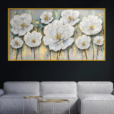 Designer White Floral Crystal Glass Painting