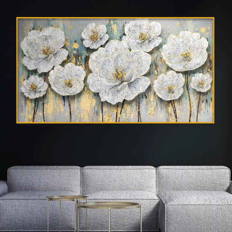Designer White Floral Crystal Glass Painting