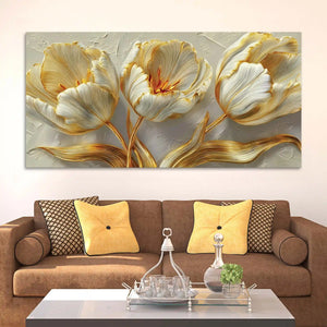 Designer White Tulip Abstract Canvas Wall Luxury Painting