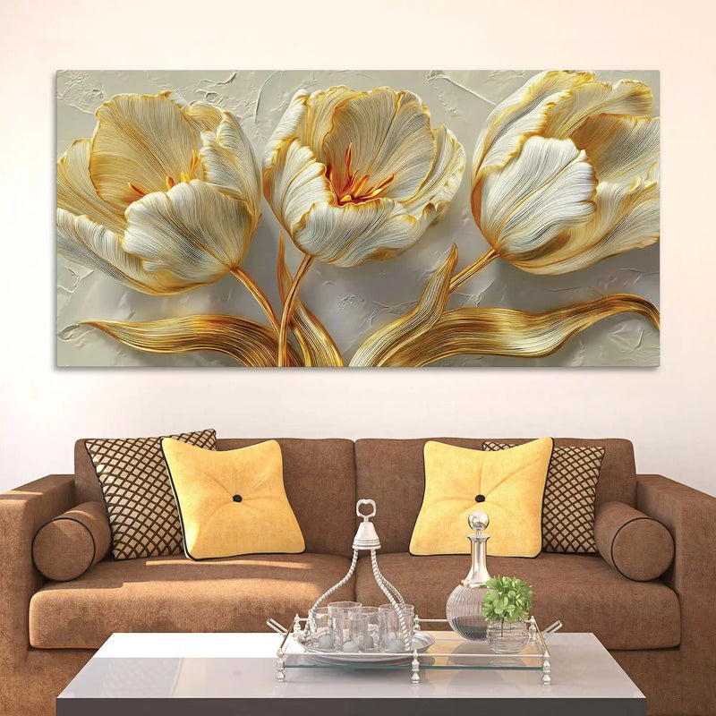 Designer White Tulip Abstract Canvas Wall Luxury Painting
