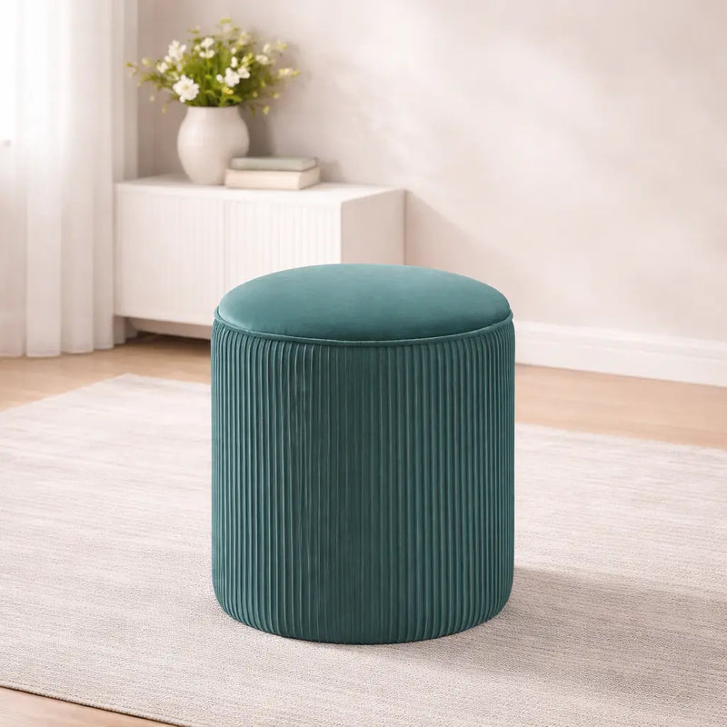 designer-wide-round-tufted-dark-green-velvet-ottoman