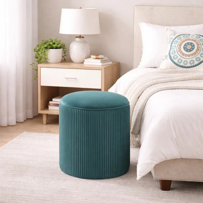 designer-wide-round-tufted-dark-green-velvet-ottoman