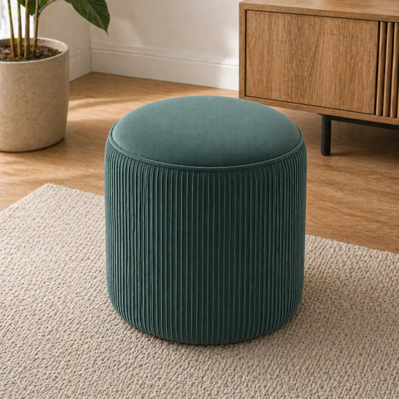 designer-wide-round-tufted-dark-green-velvet-ottoman