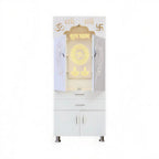 Designer Wooden Mandir for Home with Doors Storage Drawers and Decorative LED Panel