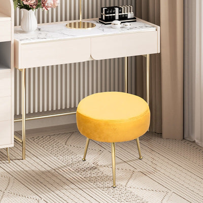 Designer Yellow Velvet Vanity Seat with Sturdy Golden Legs