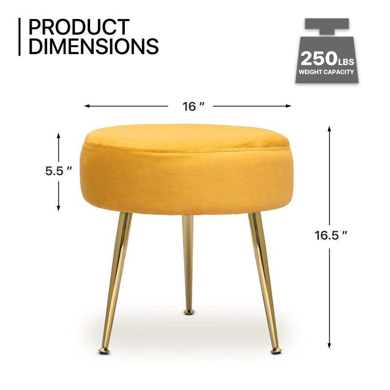 Designer Yellow Velvet Vanity Seat with Sturdy Golden Legs