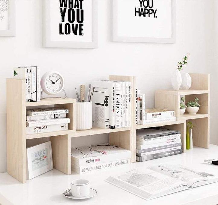Desktop Wooden Book Rack | Office Desk Organizer & Storage Shelf