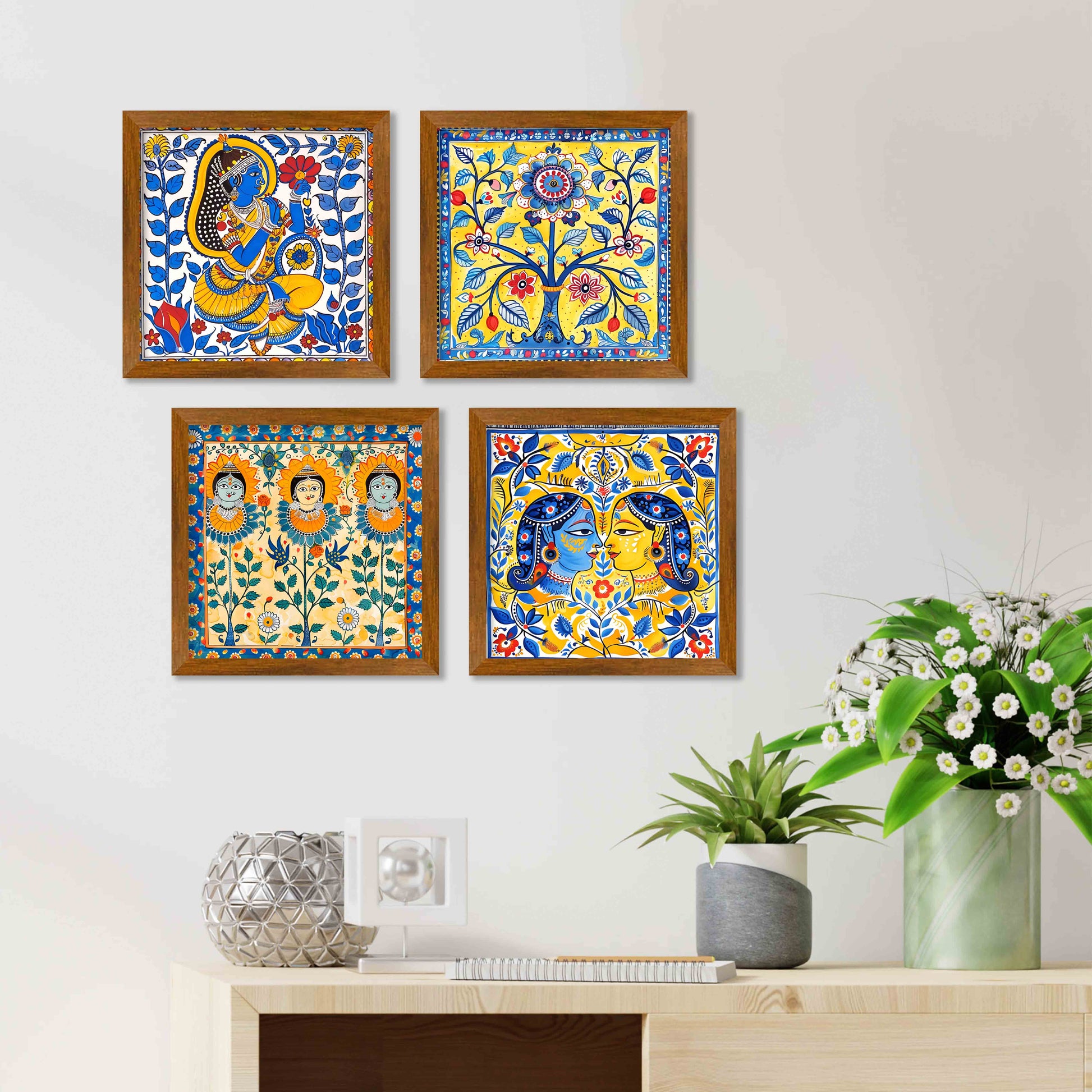 Detailed Madhubani Art Wall Frame Set of Four