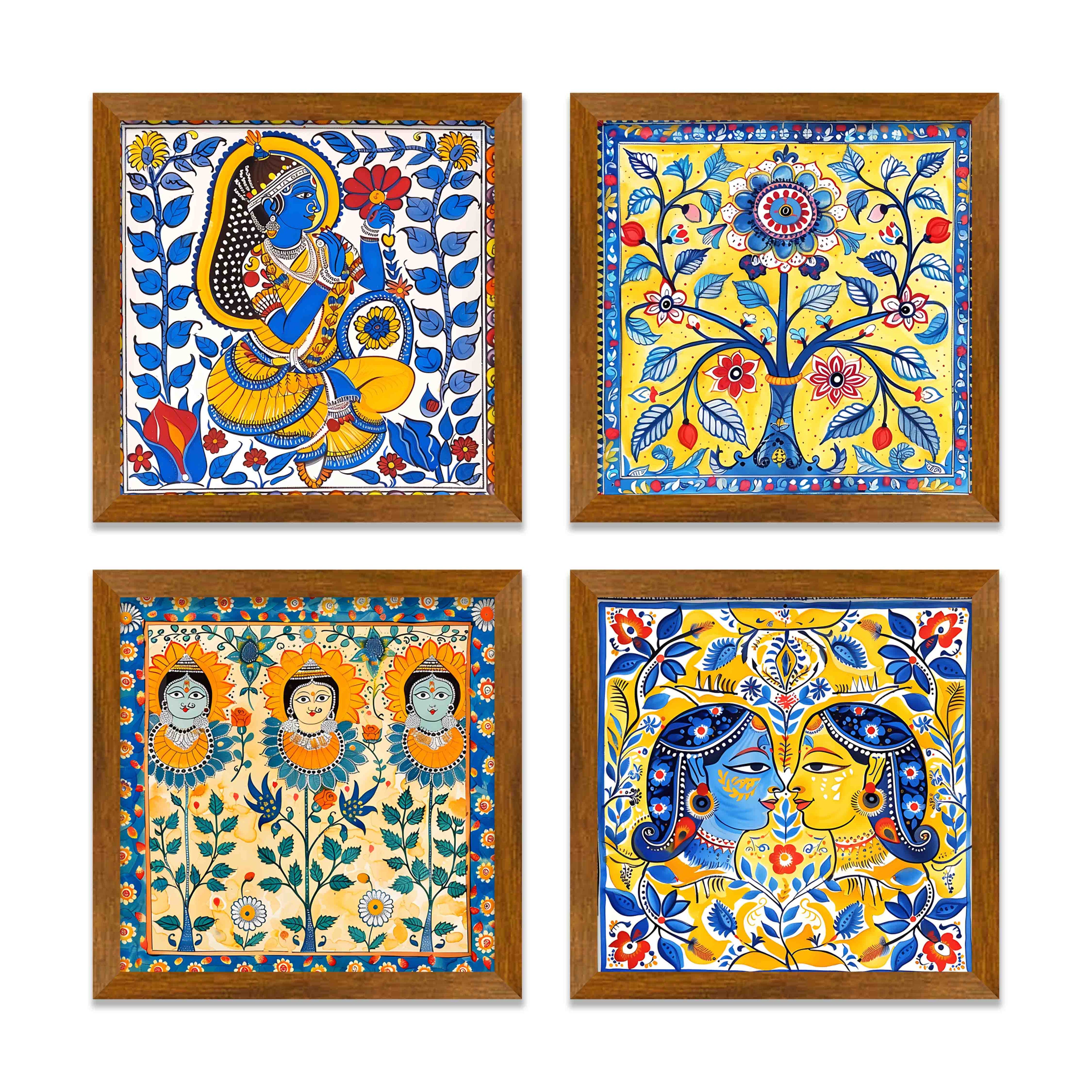 Detailed Madhubani Art Wall Frame Set of Four