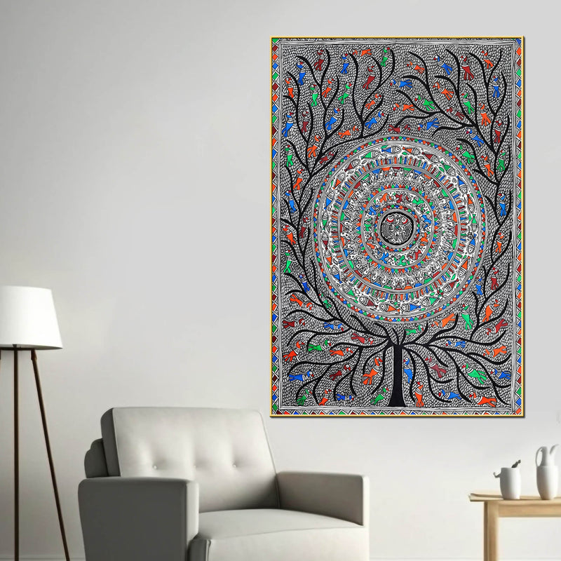 Detailed Madhubani Canvas Wall Painting for Home Décor