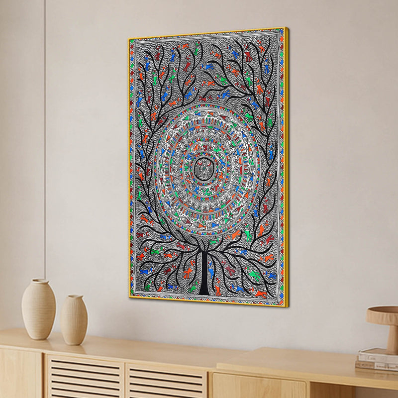 Detailed Madhubani Canvas Wall Painting for Home Décor