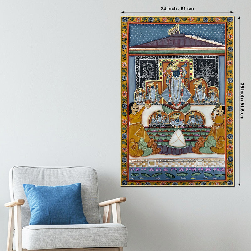 Devotees Offering Prayers to Lord Shrinathji Nathdwara Pichwai Canvas Wall Painting