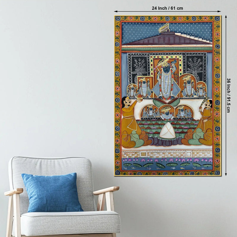 Devotees Offering Prayers to Lord Shrinathji Nathdwara Pichwai Canvas Wall Painting
