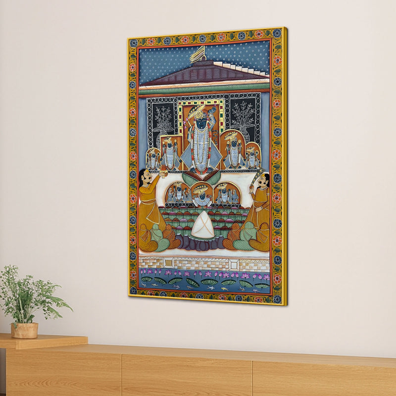 Devotees Offering Prayers to Lord Shrinathji Nathdwara Pichwai Canvas Wall Painting