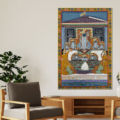 Devotees Offering Prayers to Lord Shrinathji Nathdwara Pichwai Canvas Wall Painting