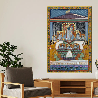 Devotees Offering Prayers to Lord Shrinathji Nathdwara Pichwai Canvas Wall Painting