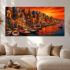 Devotional Kashi Ghat Evening Painting for Living Room Wall Decor