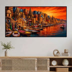 Devotional Kashi Ghat Evening Painting for Living Room Wall Decor