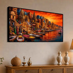 Devotional Kashi Ghat Evening Painting for Living Room Wall Decor