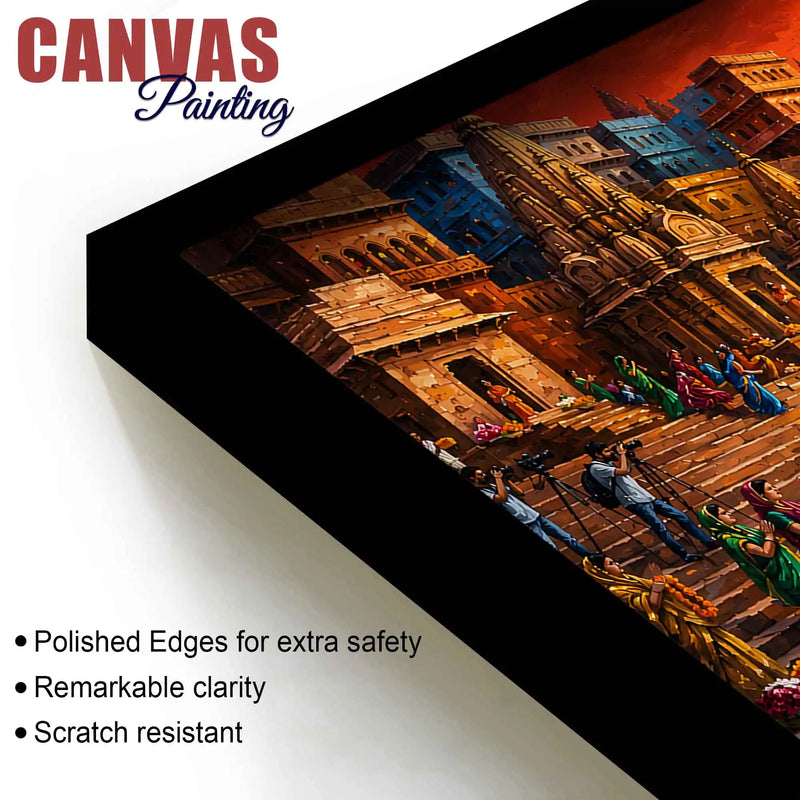Devotional Kashi Ghat Evening Painting for Living Room Wall Decor