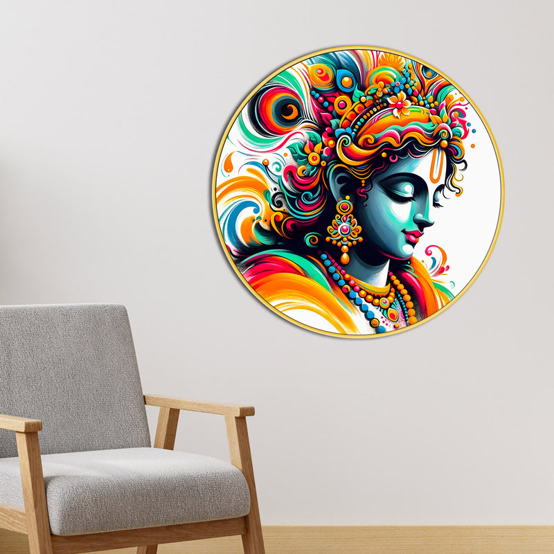 Devotional Krishna Round Frame Painting