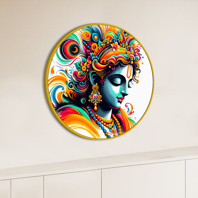 Devotional Krishna Round Frame Painting