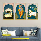 Devotional Krishna Wall Decor Canvas Painting Set of Three