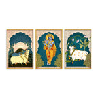 Devotional Krishna Wall Decor Canvas Painting Set of Three