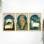 Devotional Krishna Wall Decor Canvas Painting Set of Three