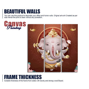 Devotional Lord Ganesha Canvas Wall Painting of Three Pieces