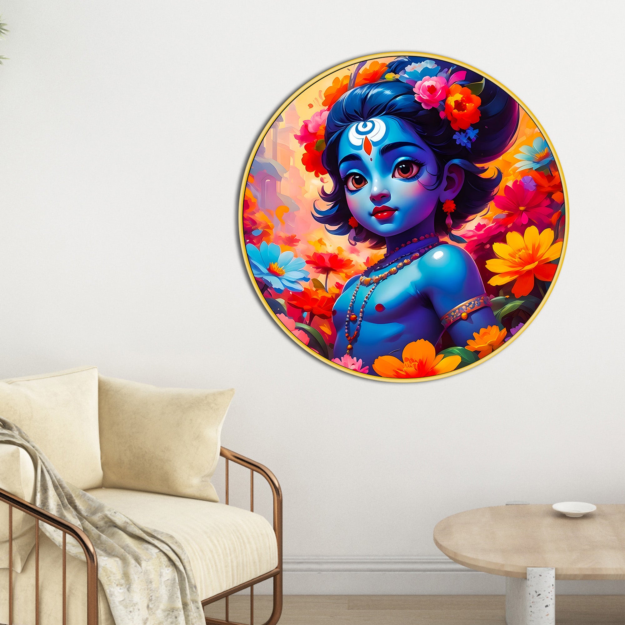Devotional Lord Krishna Round Painting