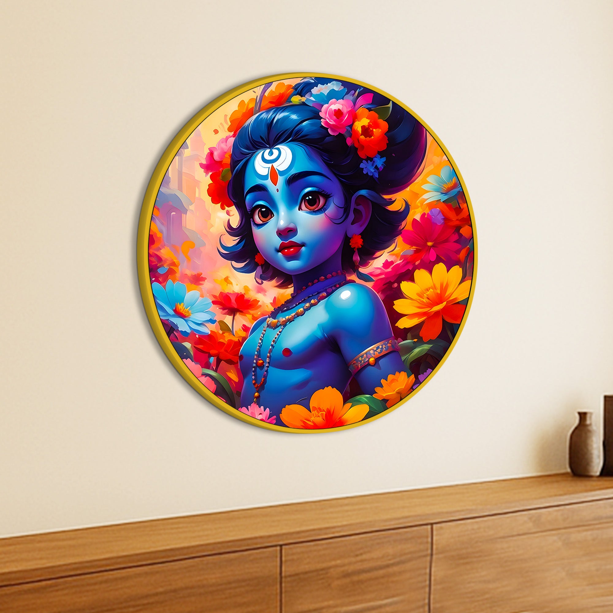Devotional Lord Krishna Round Painting