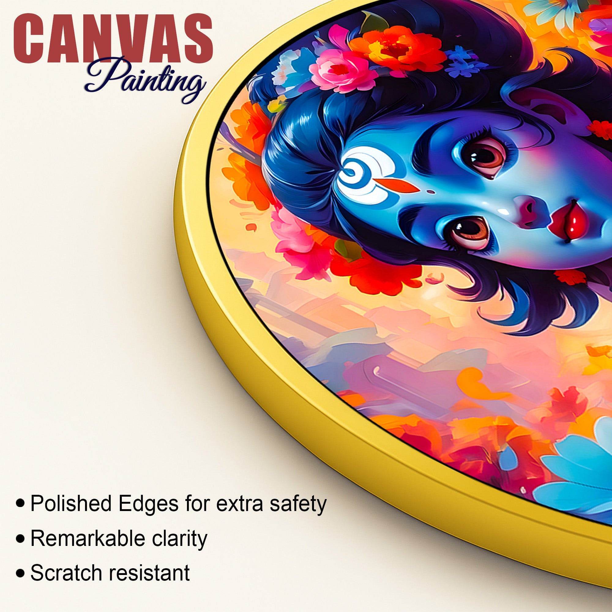 Devotional Lord Krishna Round Painting