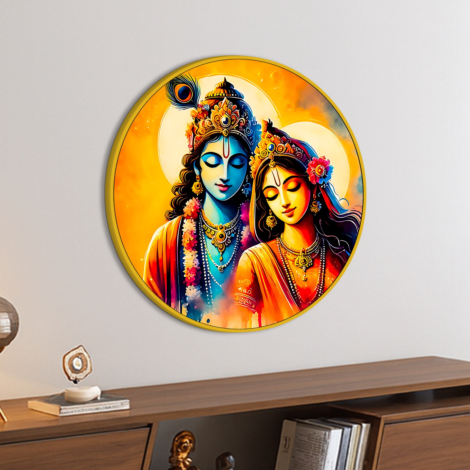 Devotional Lord Radha Krishna Round Painting for Home