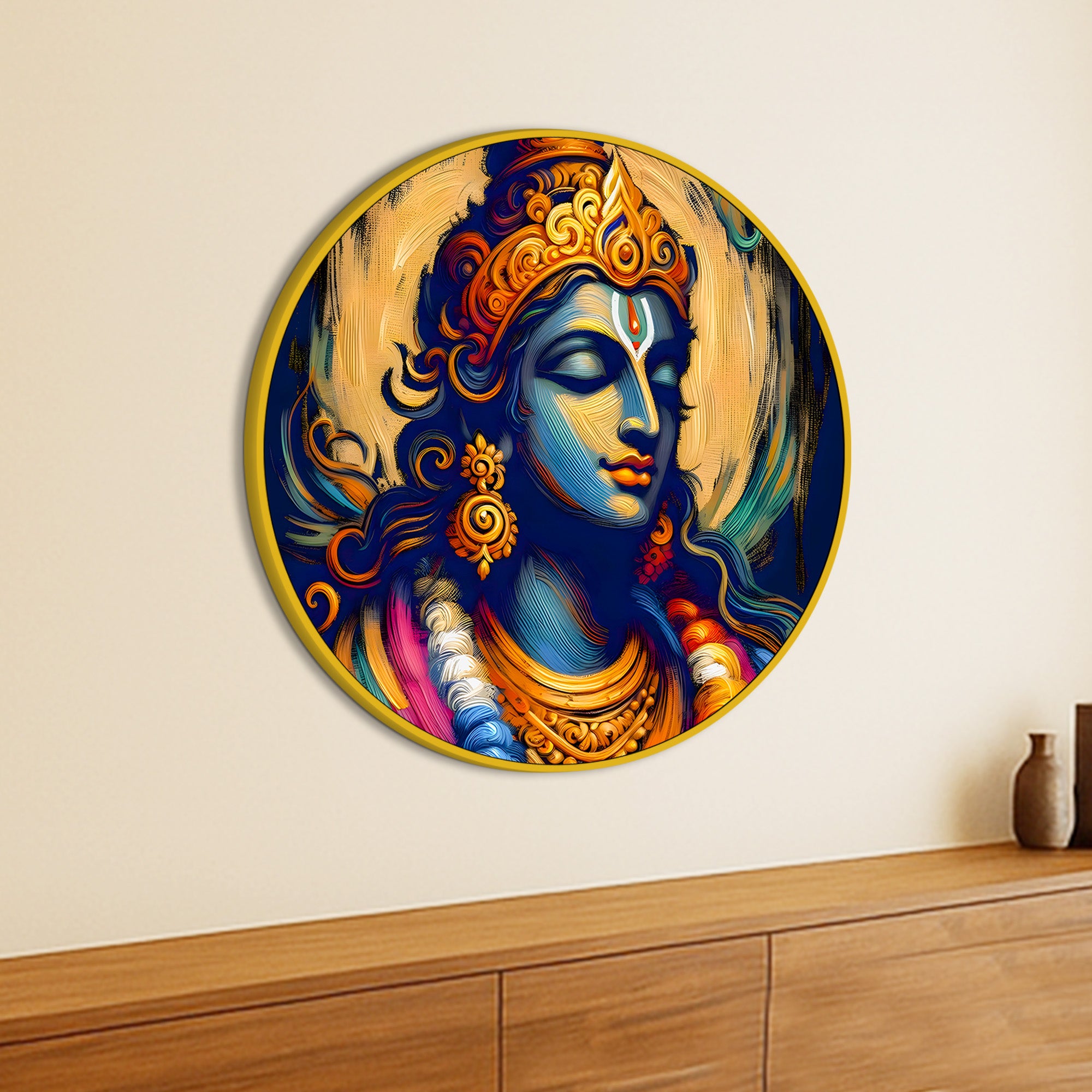 Devotional Shri Krishna Round Painting for Home