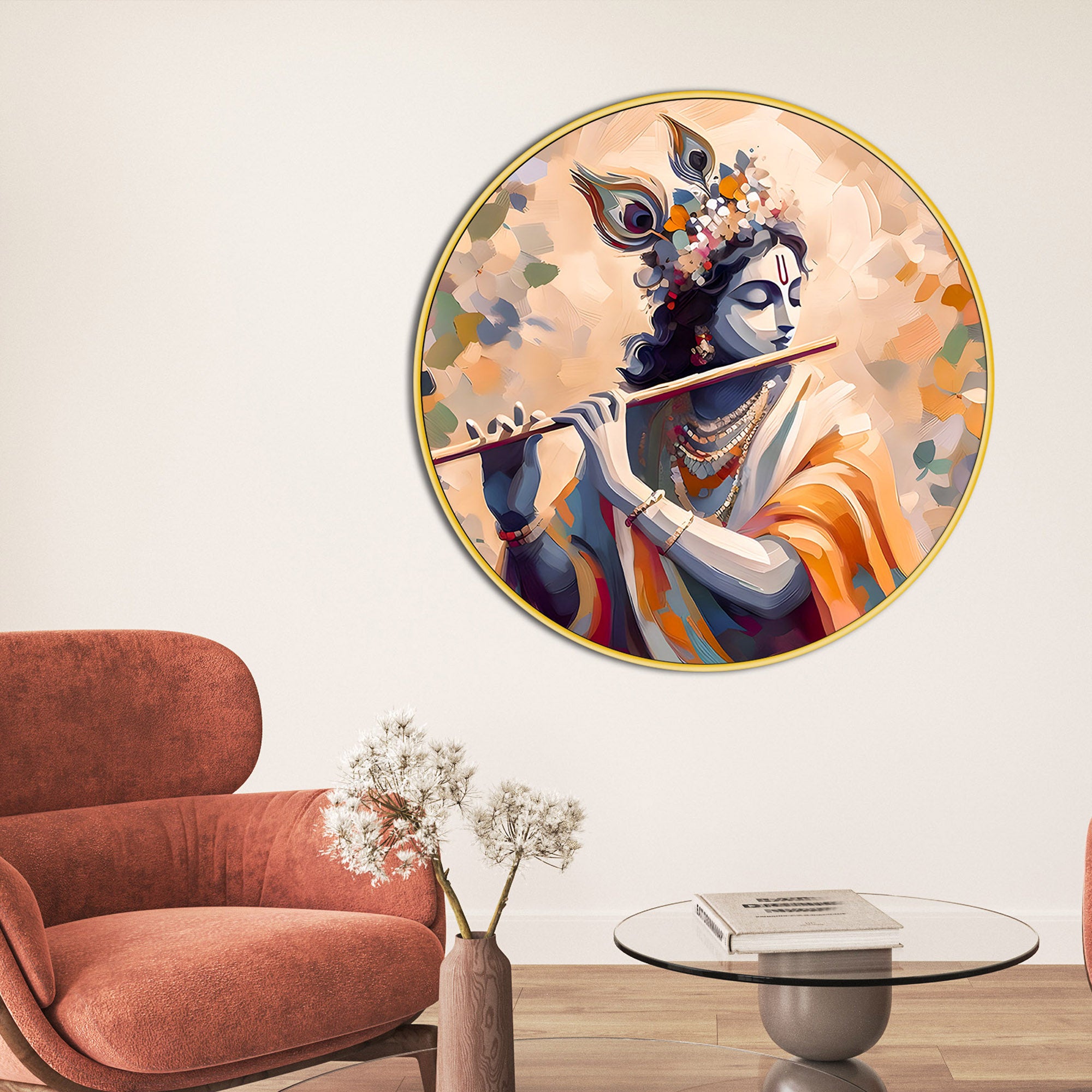 Devotional Shri Krishna Round Wall Painting