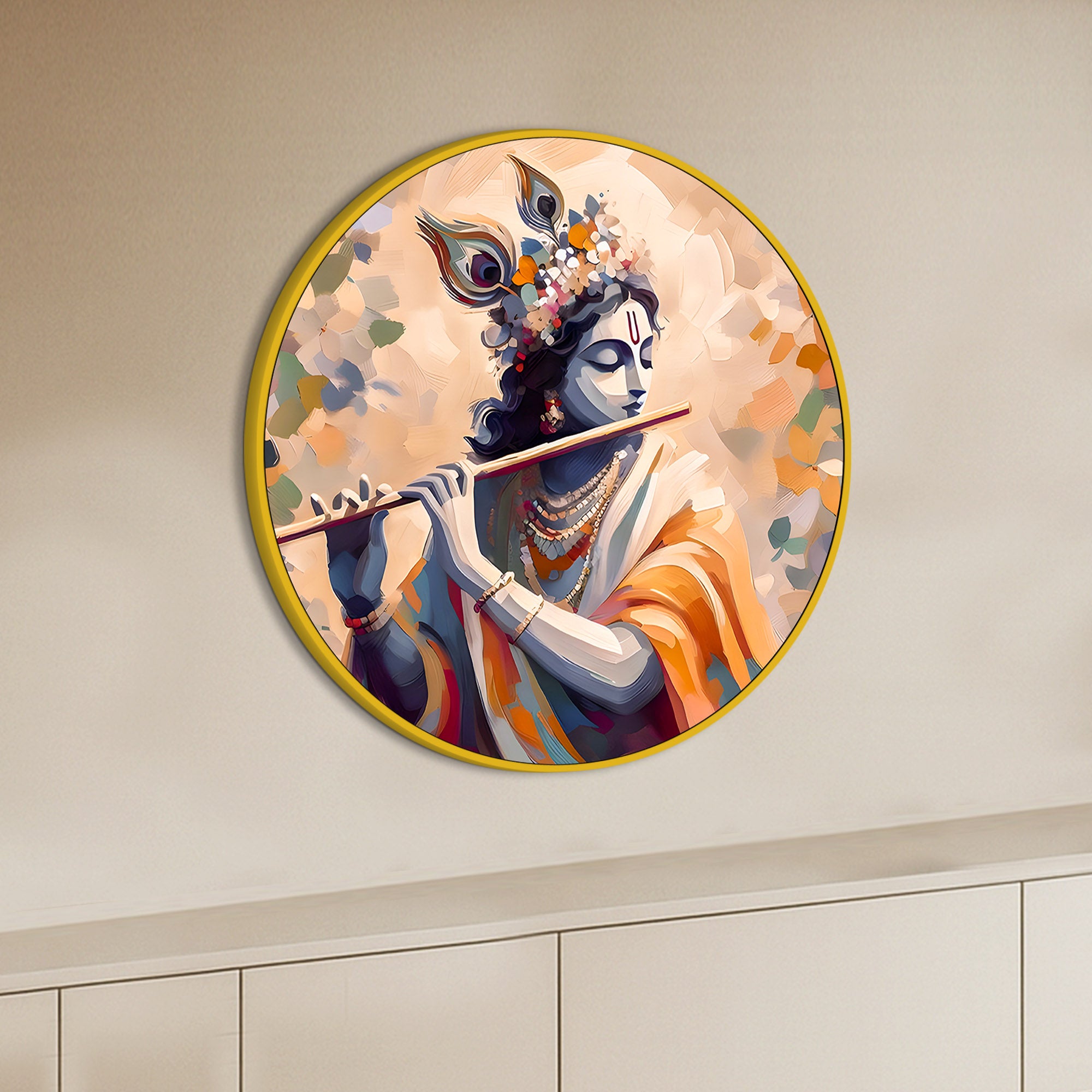 Devotional Shri Krishna Round Wall Painting