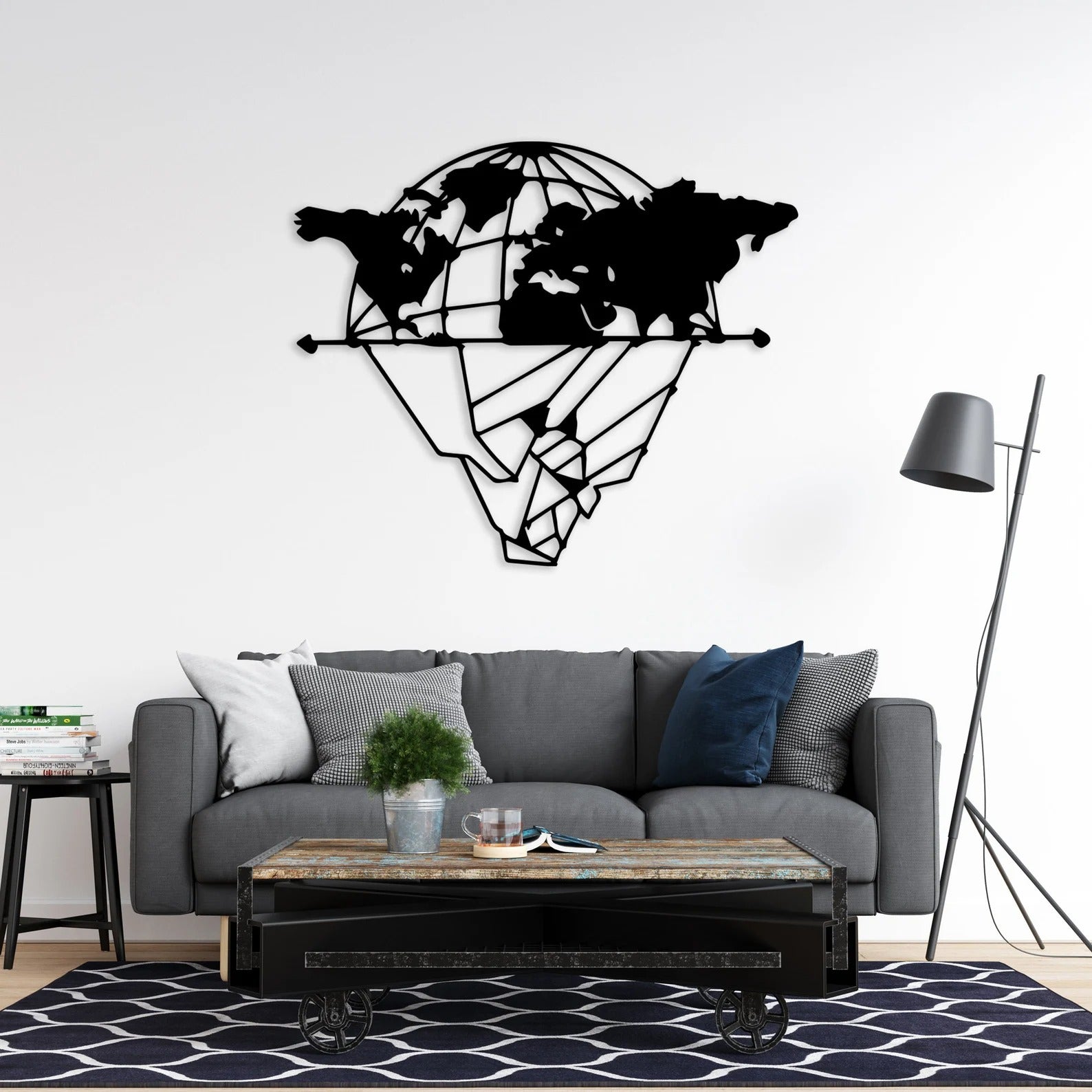 Divided Globe World Map Metal Art Wall Decor