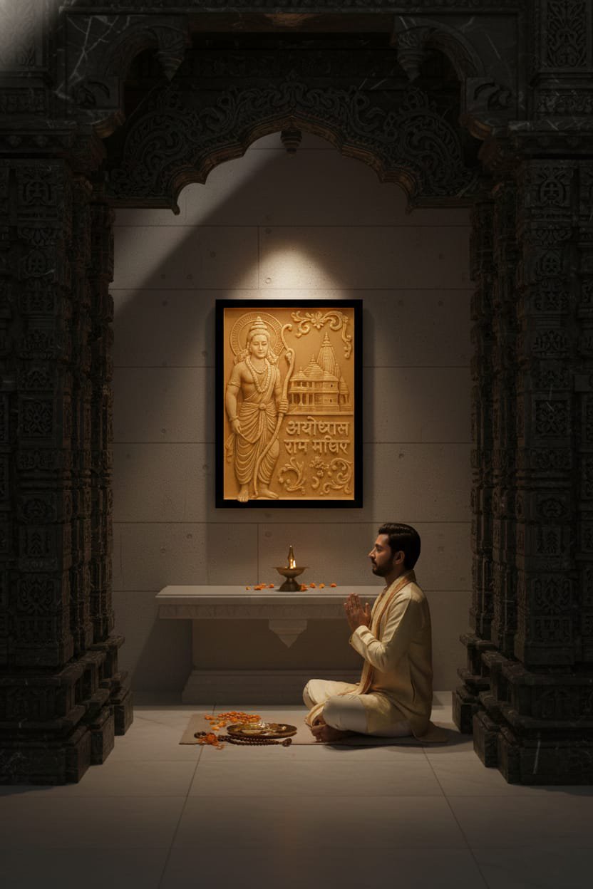 Divine 3D Lord Shri Ram Wall Art with Ayodhya Temple – Handcrafted Spiritual Décor for Home & Temple