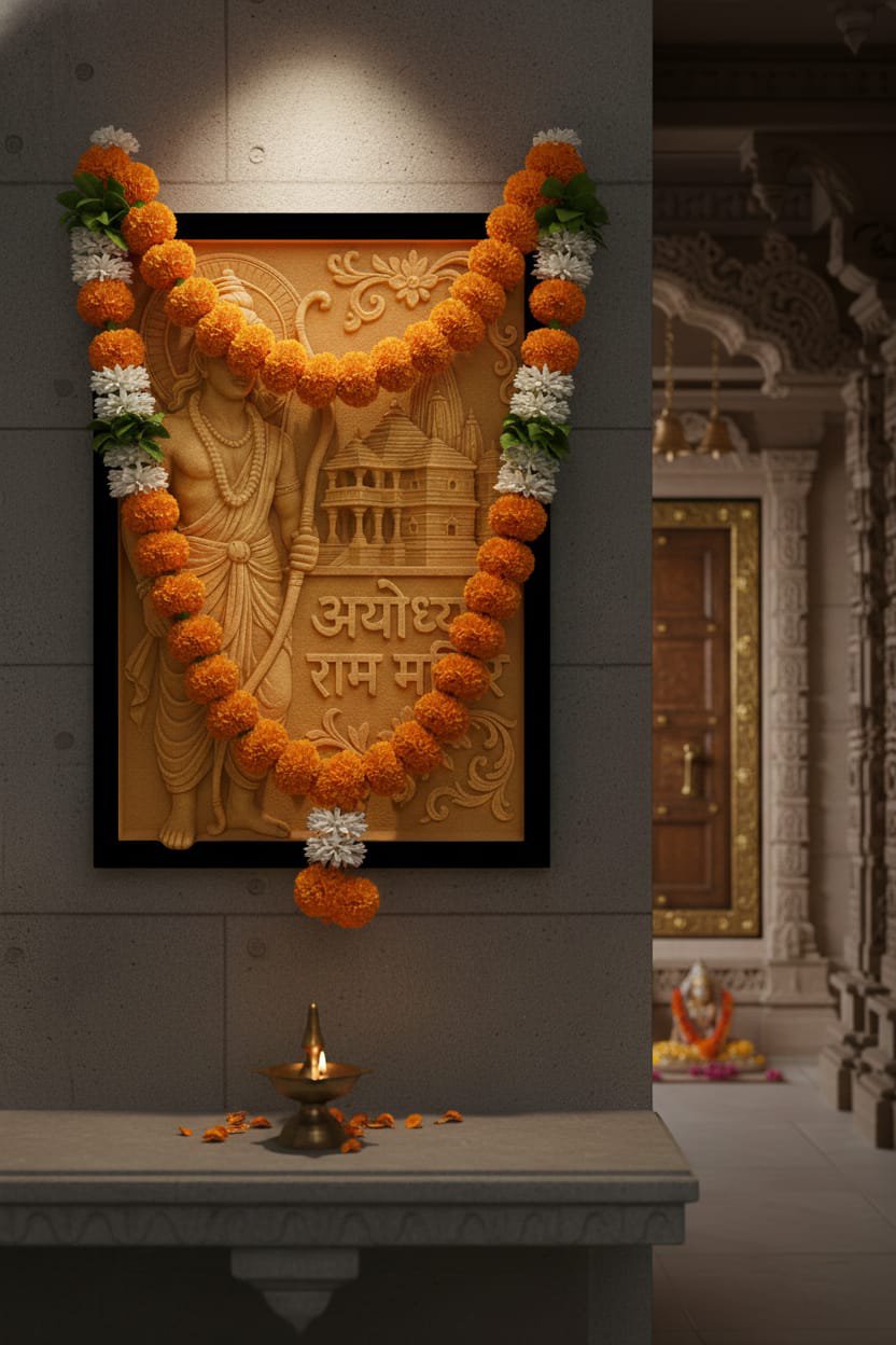 Divine 3D Lord Shri Ram Wall Art with Ayodhya Temple – Handcrafted Spiritual Décor for Home & Temple