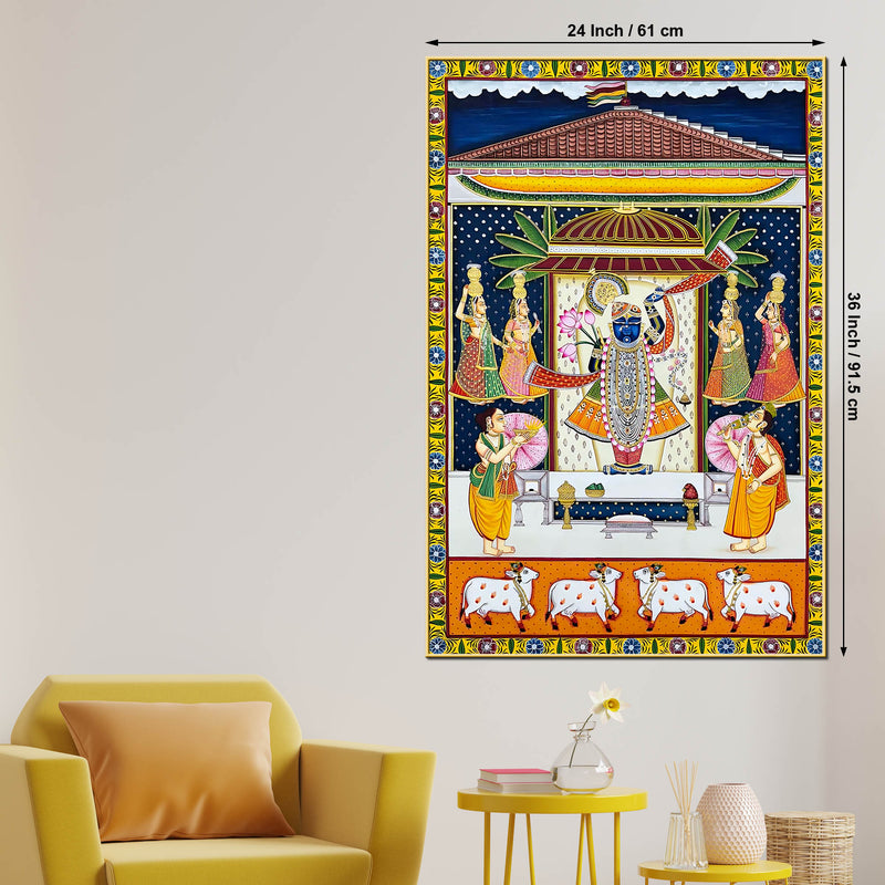 Divine Aarti Ceremony in the Palace of Shrinathji Pichwai Canvas Wall Painting