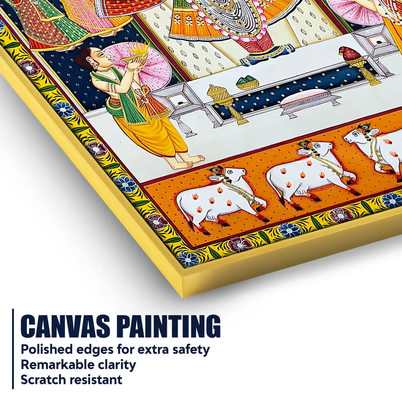 Divine Aarti Ceremony in the Palace of Shrinathji Pichwai Canvas Wall Painting