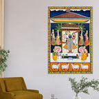 Divine Aarti Ceremony in the Palace of Shrinathji Pichwai Canvas Wall Painting